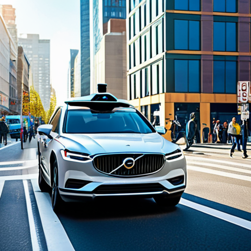 자율주행 차량의 도로 안전성 향상 방안 - Autonomous Vehicle Perception System**

"A futuristic self-driving car navigating a busy city street...