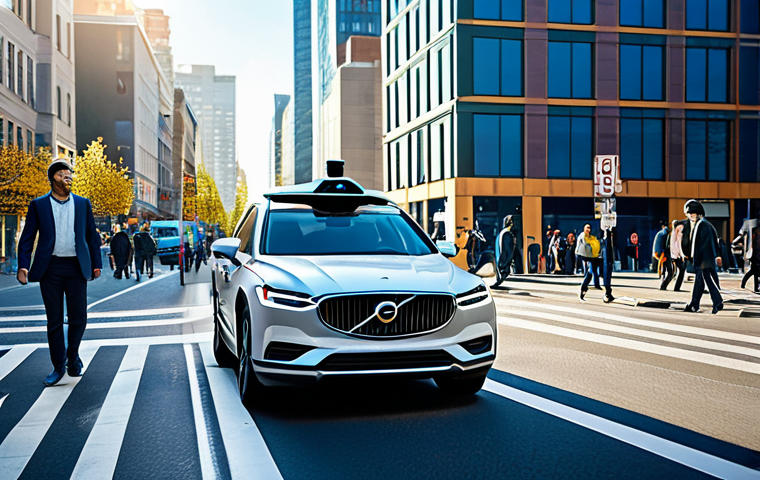 자율주행 차량의 도로 안전성 향상 방안 - Autonomous Vehicle Perception System**
"A futuristic self-driving car navigating a busy city street...