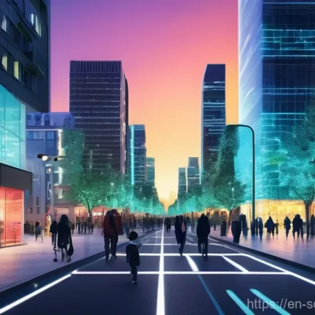자율주행 도시 설계에서의 데이터 활용 전략 - **Prompt:** A vibrant, futuristic urban landscape at dusk, bustling with energy. The city's building...