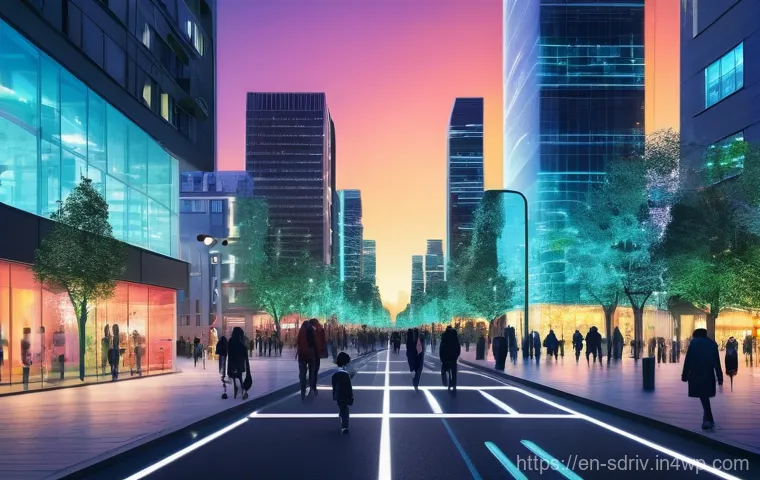 자율주행 도시 설계에서의 데이터 활용 전략 - **Prompt:** A vibrant, futuristic urban landscape at dusk, bustling with energy. The city's building...
