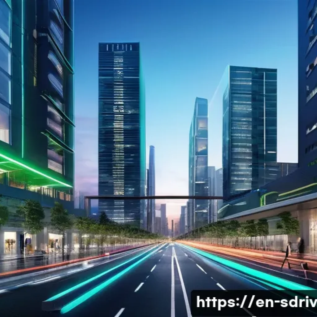 자율주행 도시 설계의 경쟁력 있는 요소 - **Prompt 1: The Digital Arteries of a Future City**
"A high-angle, futuristic cityscape at dusk,...