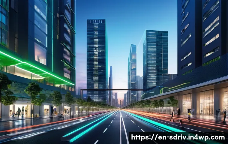 자율주행 도시 설계의 경쟁력 있는 요소 - **Prompt 1: The Digital Arteries of a Future City**
"A high-angle, futuristic cityscape at dusk,...
