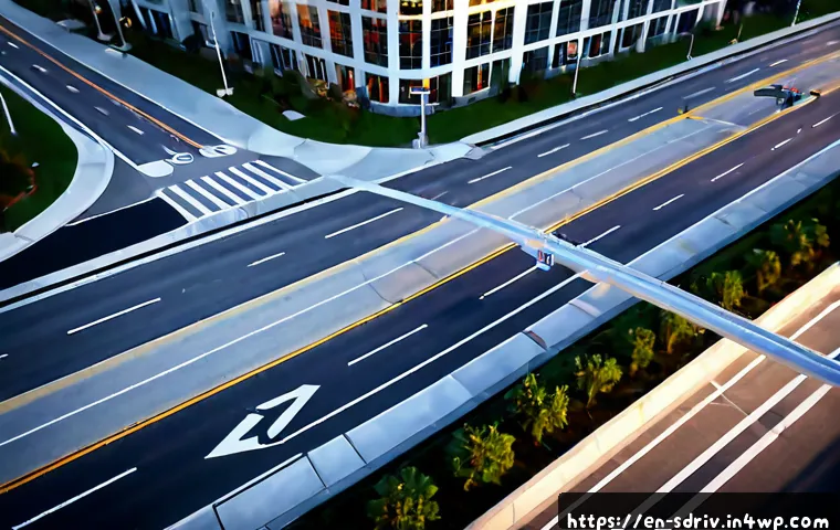 자율주행 도시에서의 스마트 교차로 솔루션 - Photorealistic aerial view of a smart urban intersection in a modern North American city, autonomous...
