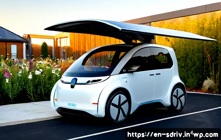 자율주행차의 지속 가능한 디자인 - Photorealistic electric autonomous car with a sleek body made from recycled aluminum and plant-based...